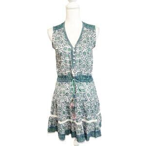 Bell by Alicia Bell Silk Cotton Dress Size Small Beaded Tassel Waist Floral